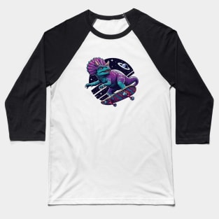 Skateboarding Space Dinosaur Baseball T-Shirt